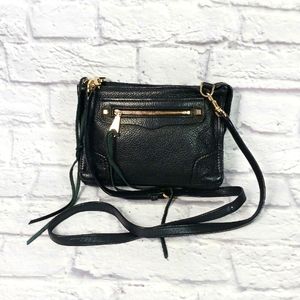 Rebecca Minkof black pebbled leather crossbody bag